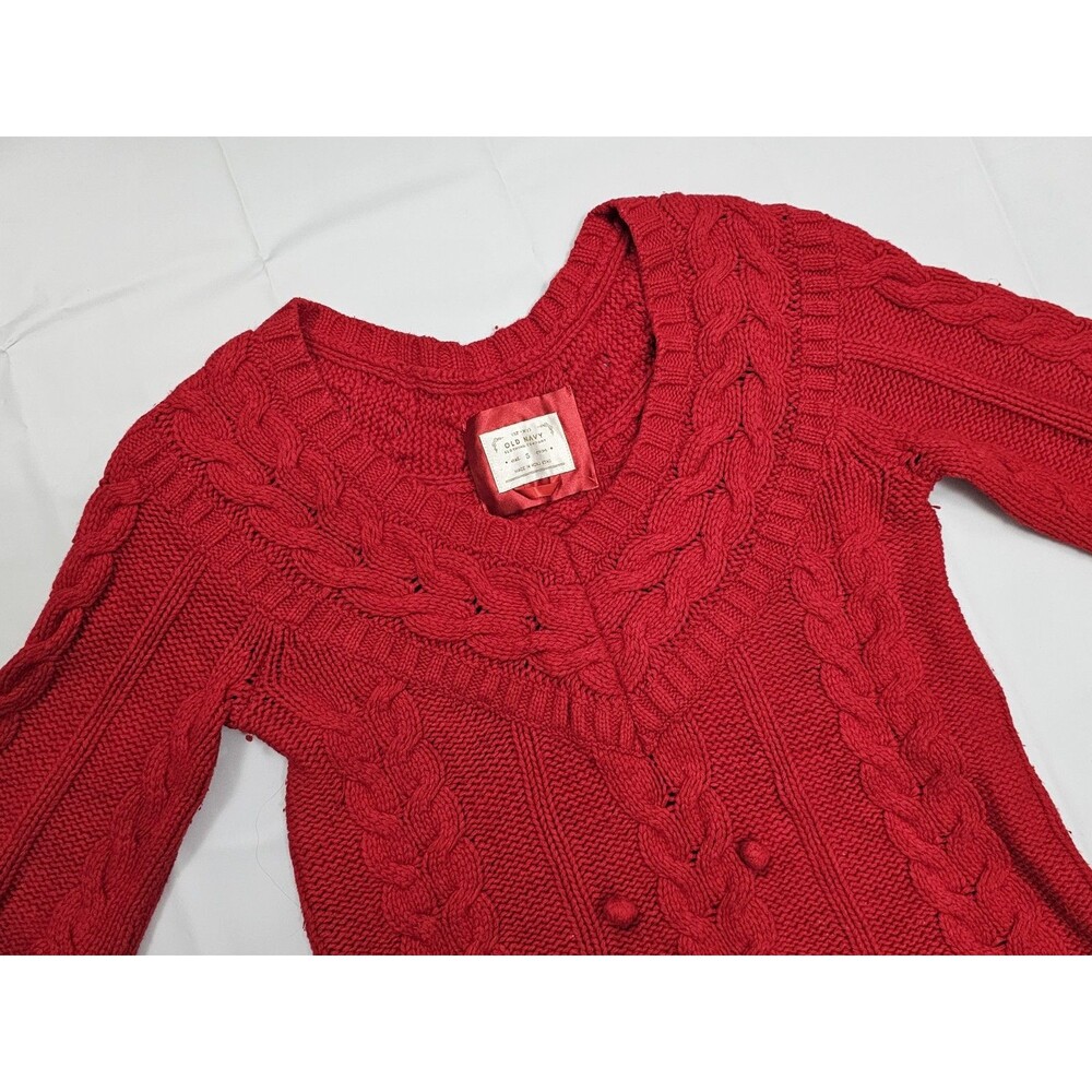 VINTAGE Old Navy Women Small Wool Cotton Red Sweater Knit Pullover